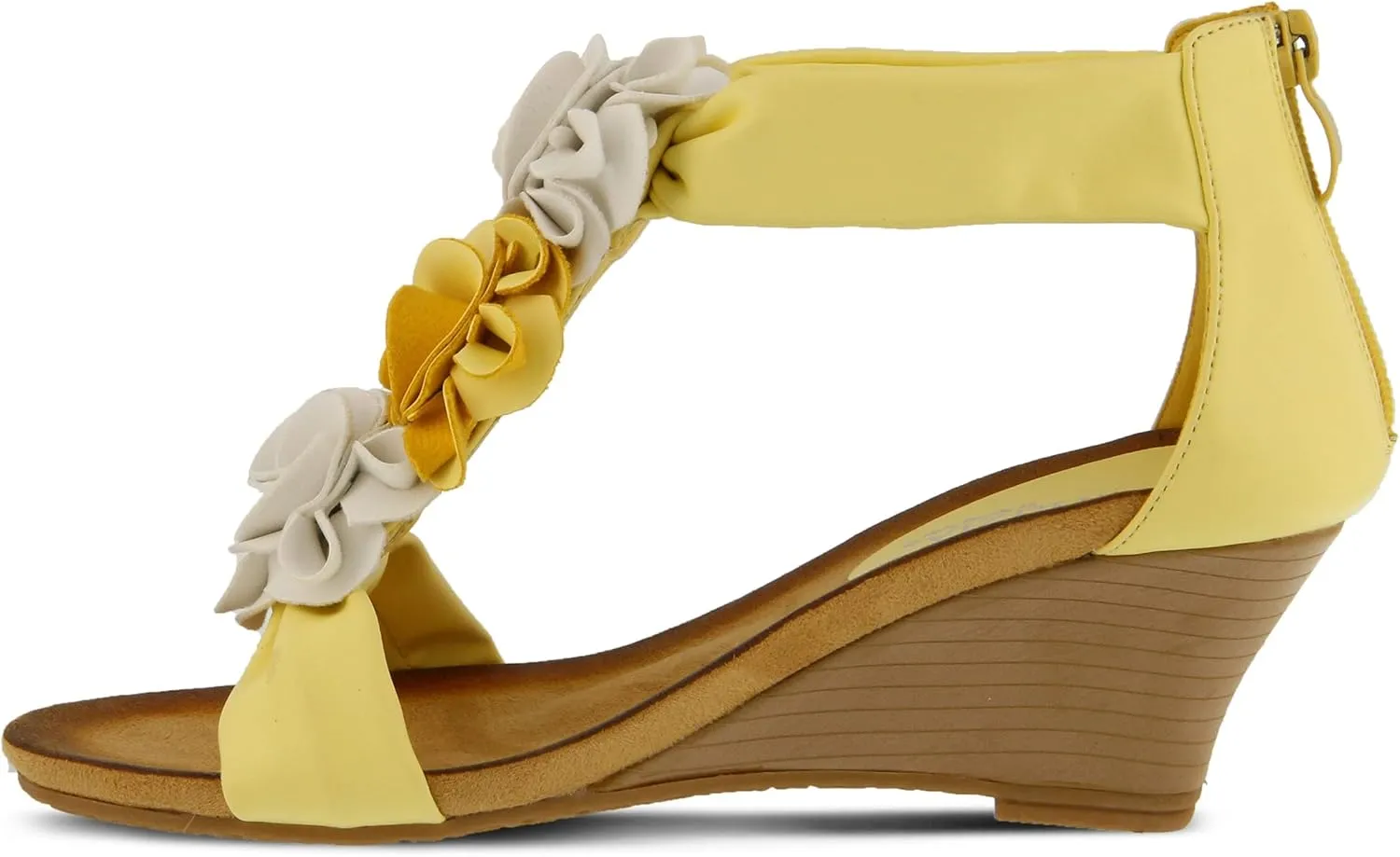 PATRIZIA Women's HARLEQUIN Ankle Strap T-Strap Wedge Sandals - Floral Design, Cushioned Insole, Back Zipper