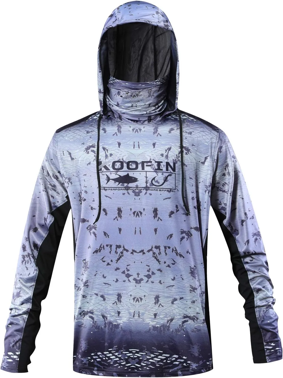 Performance Fishing Hoodie with Face Mask UPF50 Sunblock Shirt Hooded Long Sleeve with Drawstrings Pocket