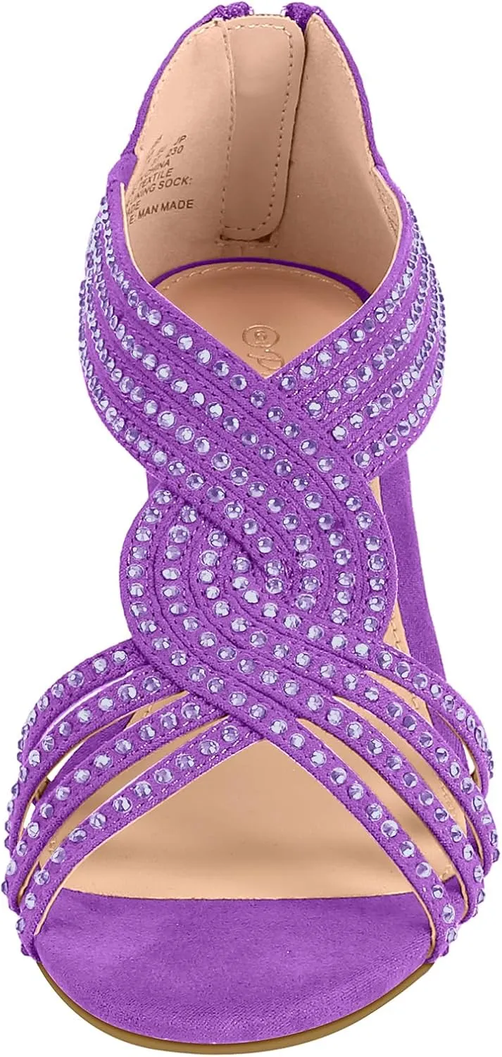 PIZZ ANNU Women's Diana Low Wedge Sandals Sparkly Rhinestone Open Toe Fashion Dress Shoes for Woman Lady in Bridal Dance Evening