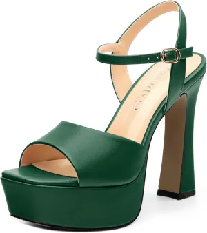 Platform High Heels for Women, Chunky Heels Sandals for Women Comfy Square Open Toe Ankle Strap Stylish Heeled Sandals Party Prom Wedding Dress Pumps Shoes 4.7 Inch