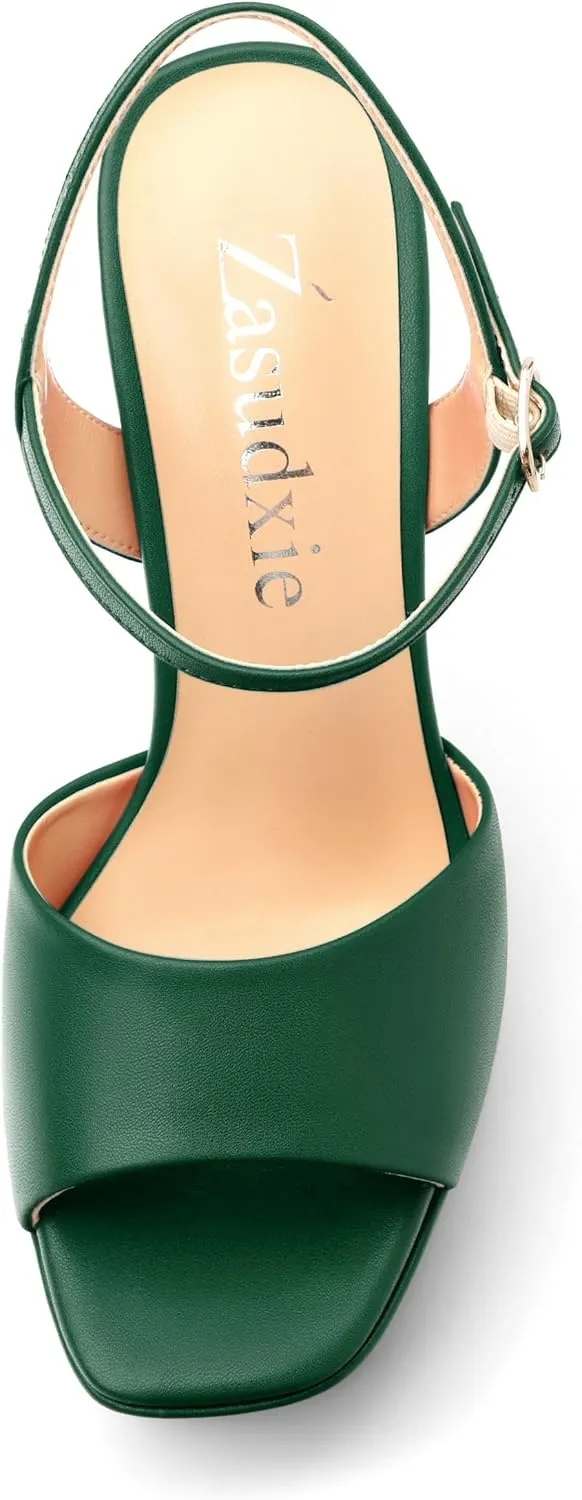 Platform High Heels for Women, Chunky Heels Sandals for Women Comfy Square Open Toe Ankle Strap Stylish Heeled Sandals Party Prom Wedding Dress Pumps Shoes 4.7 Inch