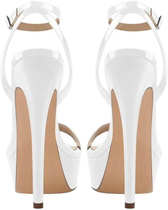 Platform Stiletto High Heels for Women, Round Open Toe Ankle Strap Sexy Heeled Sandals for Wedding Party Dress