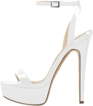 Platform Stiletto High Heels for Women, Round Open Toe Ankle Strap Sexy Heeled Sandals for Wedding Party Dress