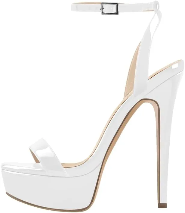 Platform Stiletto High Heels for Women, Round Open Toe Ankle Strap Sexy Heeled Sandals for Wedding Party Dress