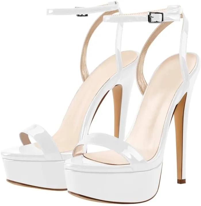 Platform Stiletto High Heels for Women, Round Open Toe Ankle Strap Sexy Heeled Sandals for Wedding Party Dress