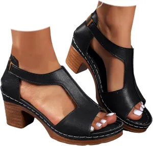 Platform Wedge Sandals for Women 2025 Dressy Summer Chunky Heel Ankle Strap Wedges Casual Hollow Out Open Toe Block Heels Comfortable Sandal Work Sandals for Women Office Breathable Dress Shoes