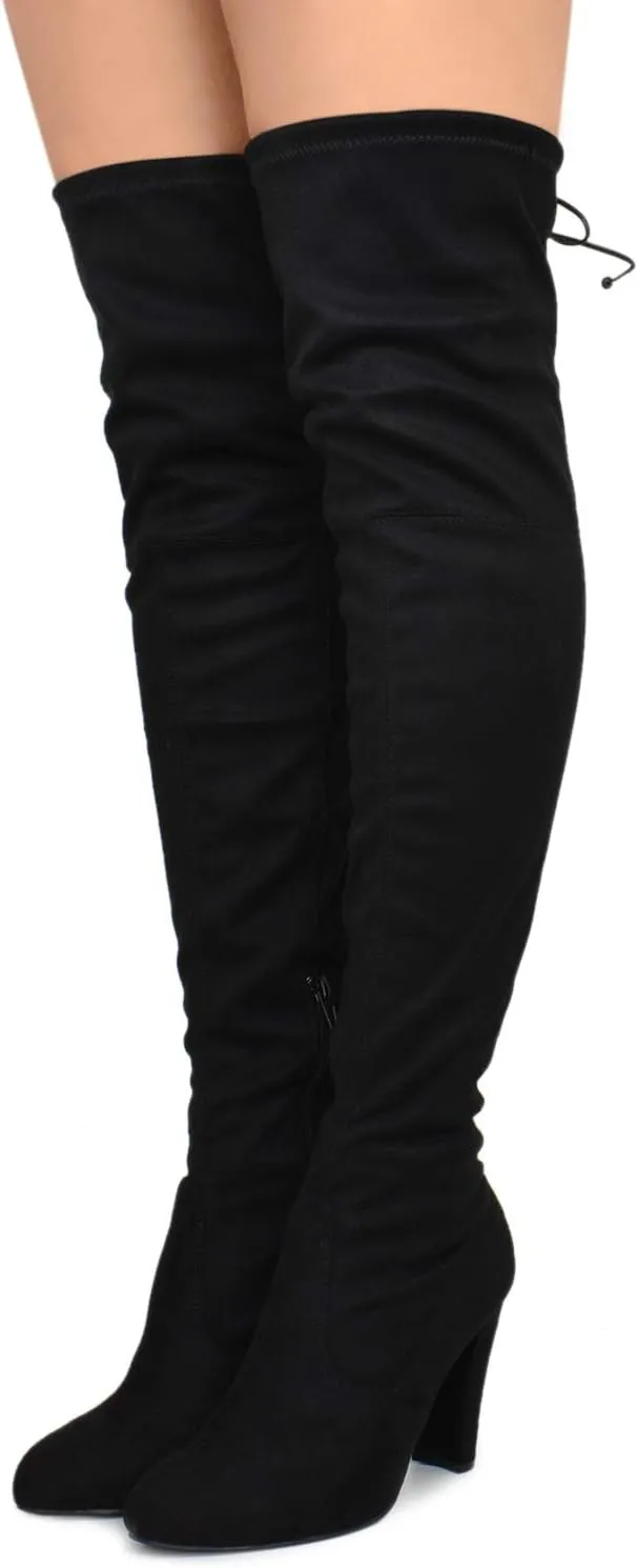 Premier Standard Women's Over The Knee Boot - Sexy Over The Knee Pullon Boot - Trendy Low Block Heel Shoe - Comfortable Boot