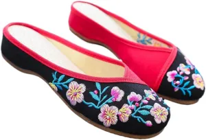 Premium Luxury Handmade Asian Floral Embroidery Summer Slippers For Women Sandals Slides Arch Support Soft Sole Footwear