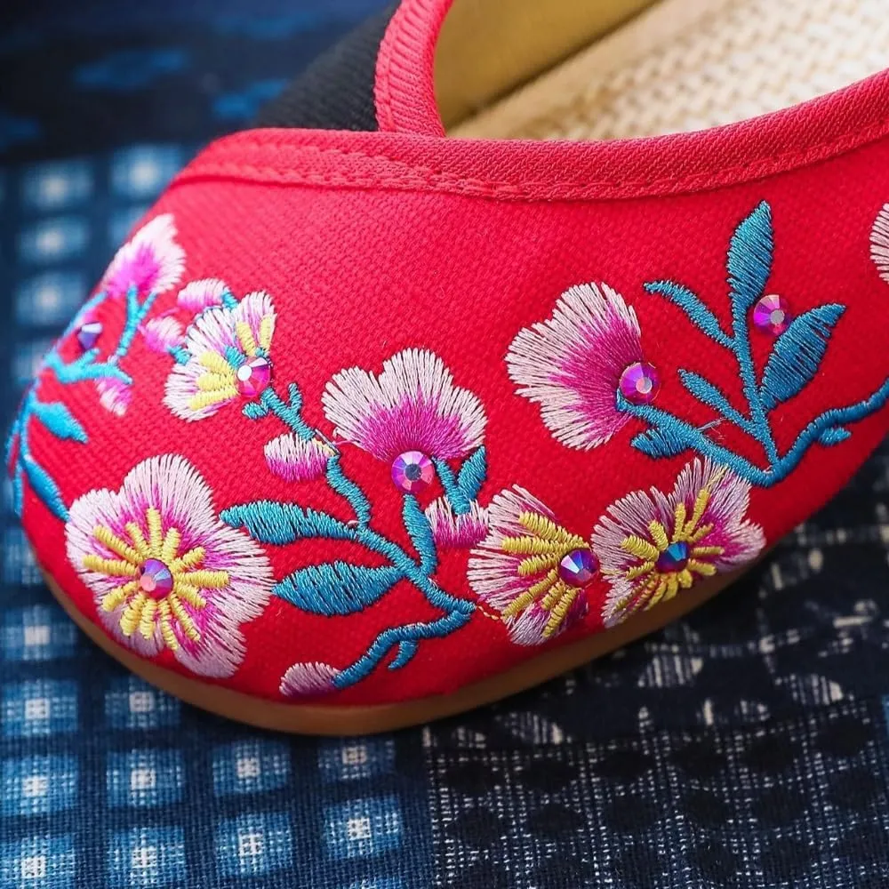 Premium Luxury Handmade Asian Floral Embroidery Summer Slippers For Women Sandals Slides Arch Support Soft Sole Footwear