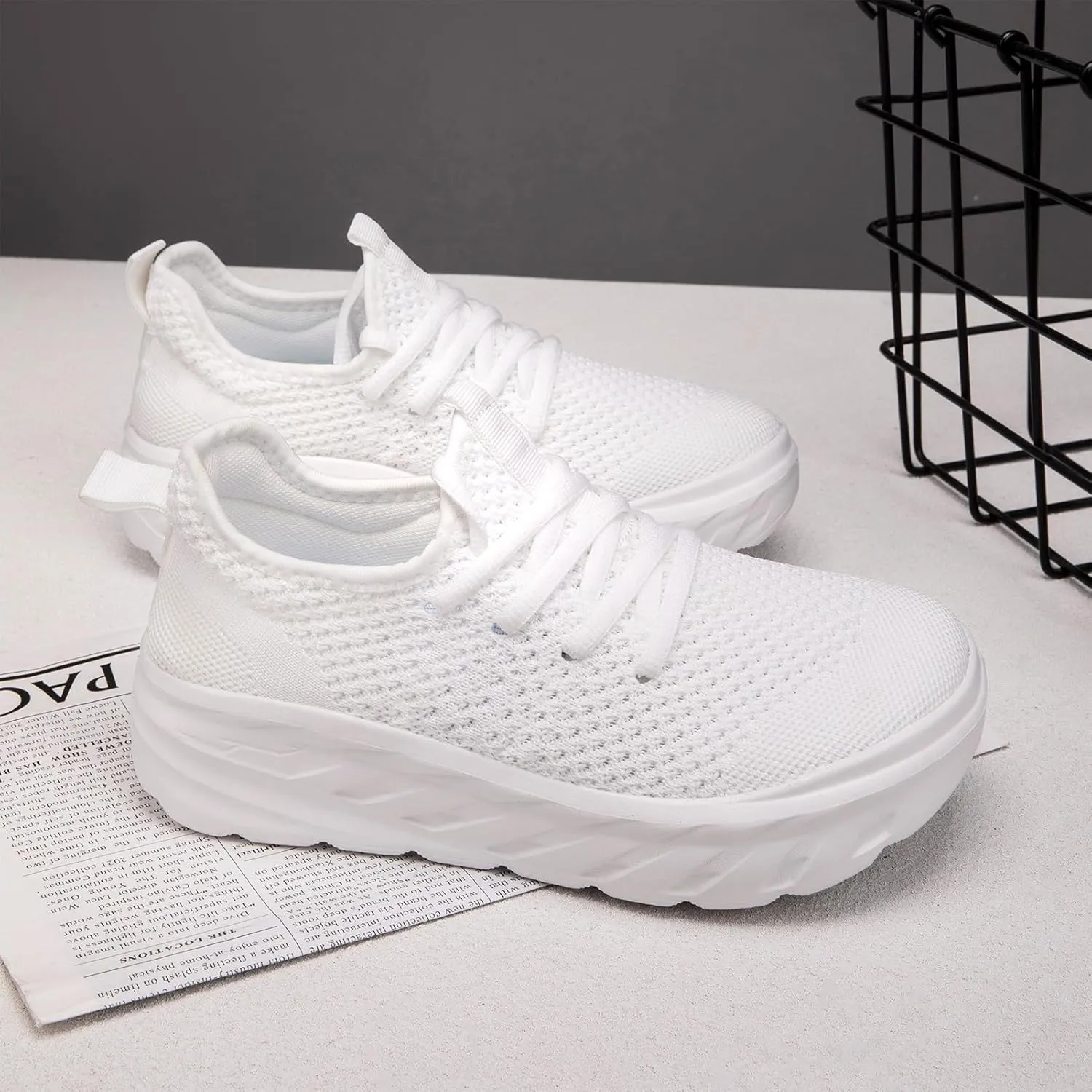 QIJGS Platform Sneakers for Women Fashion Casual Shoes Lightweight Wide mesh Sheos