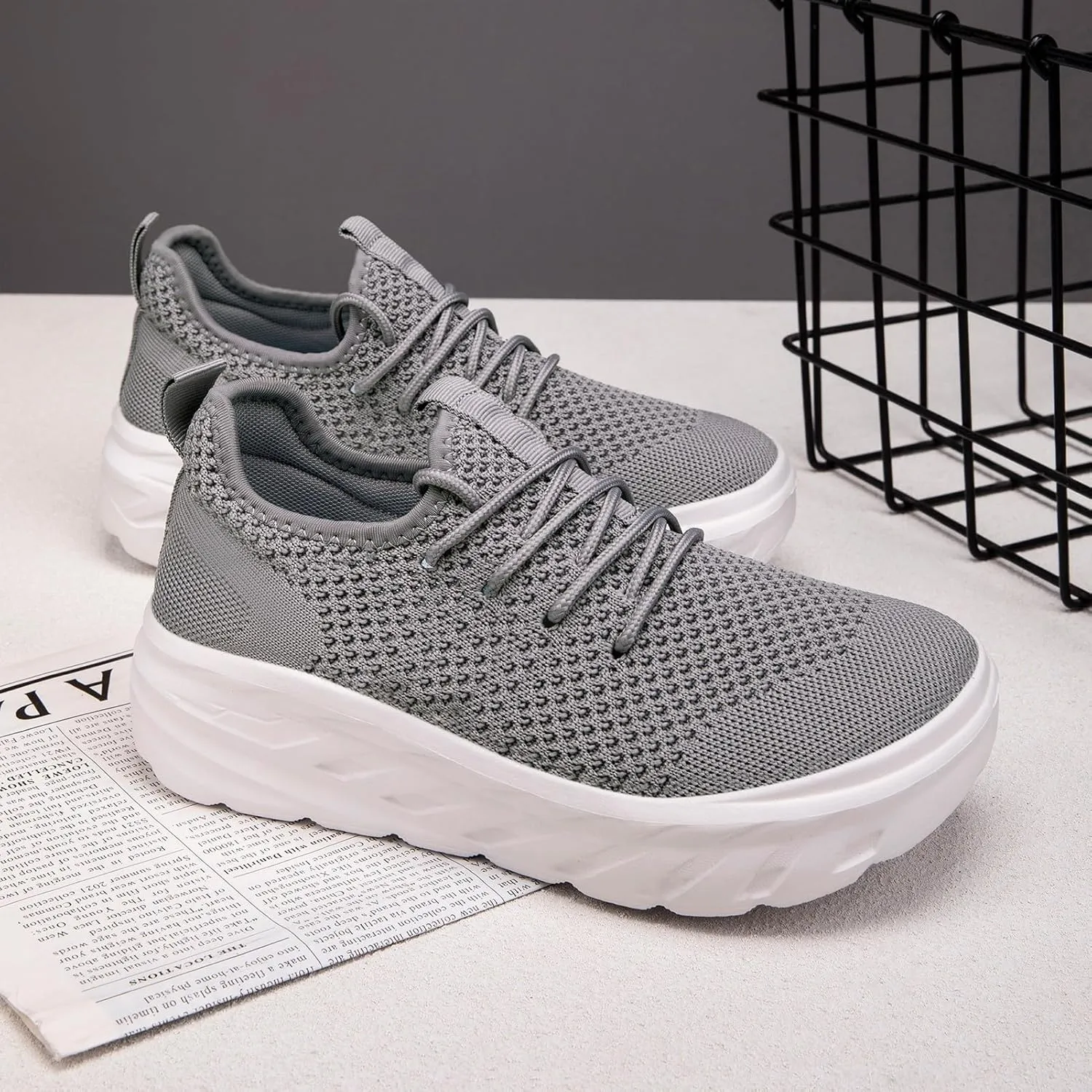 QIJGS Platform Sneakers for Women Fashion Casual Shoes Lightweight Wide mesh Sheos