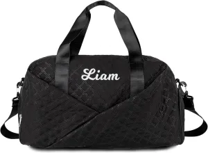 Quilted Duffle Bag for Women Girls - 30L, Personalized Weekender Overnight Bag with Shoe Compartment & Wet Pocket - Carry On Gym Bag with Name, Custom Gifts for Bridesmaid Mother (Black)