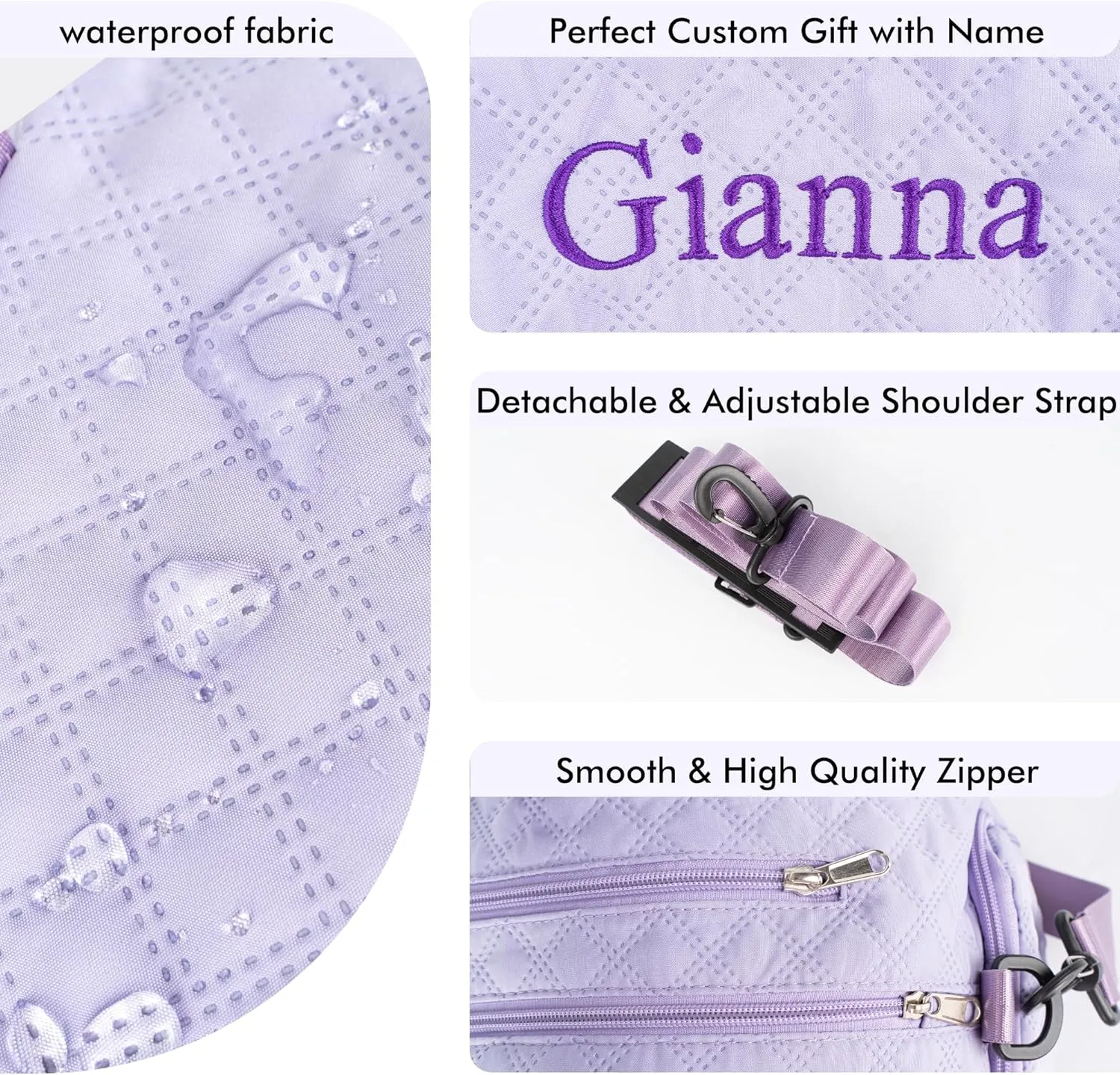 Quilted Duffle Bag for Women Girls - 30L, Personalized Weekender Overnight Bag with Shoe Compartment & Wet Pocket - Carry On Gym Bag with Name, Custom Gifts for Bridesmaid Mother (Purple)