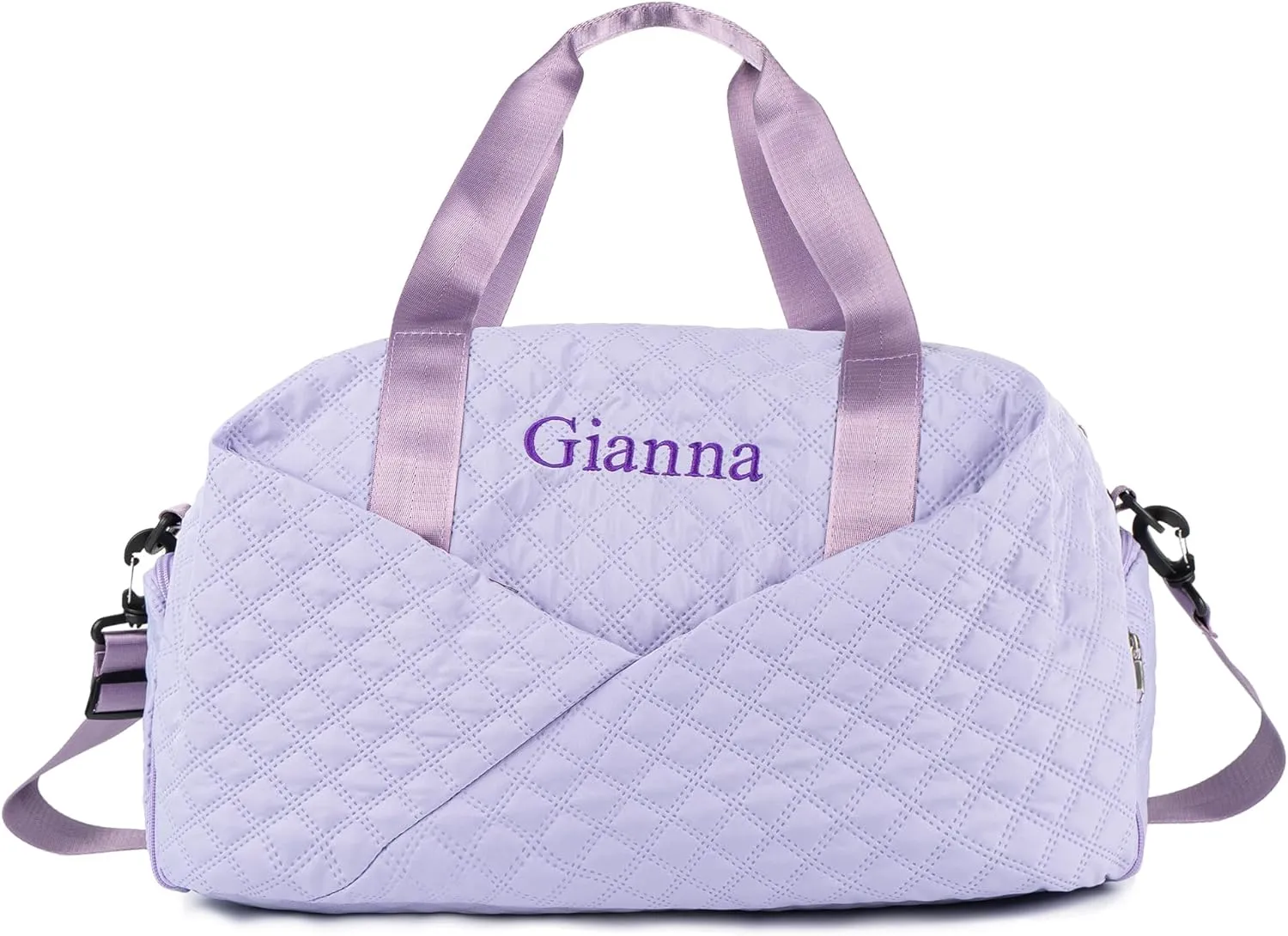 Quilted Duffle Bag for Women Girls - 30L, Personalized Weekender Overnight Bag with Shoe Compartment & Wet Pocket - Carry On Gym Bag with Name, Custom Gifts for Bridesmaid Mother (Purple)