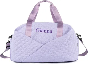 Quilted Duffle Bag for Women Girls - 30L, Personalized Weekender Overnight Bag with Shoe Compartment & Wet Pocket - Carry On Gym Bag with Name, Custom Gifts for Bridesmaid Mother (Purple)