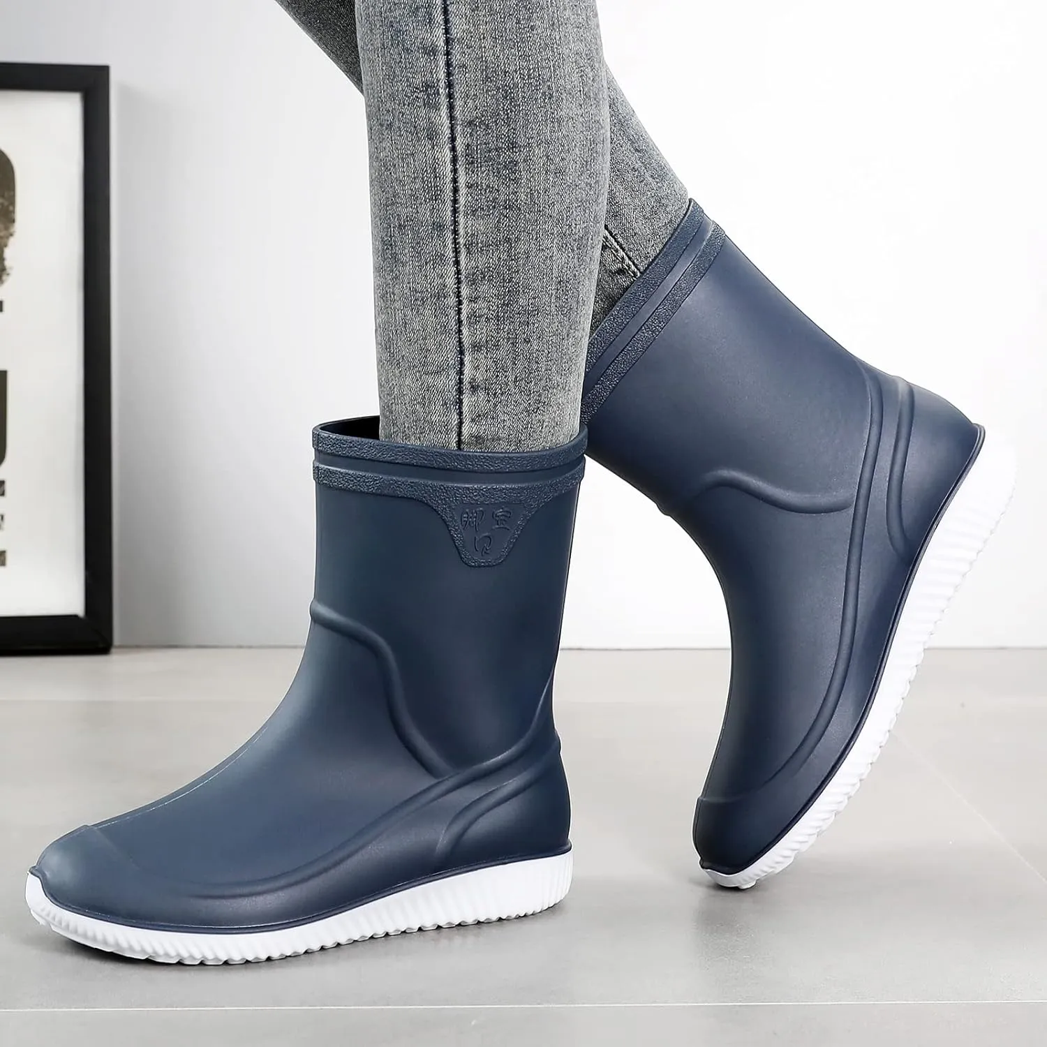 Rain Boots for Women，Waterproof Garden Rubber Boots, Non-slip Width Mid-Calf Comfort Short Boots, Ankle Rainboots Boots, Lightweight Platform Mud Boots Water Shoes for Outdoor Working Fishing