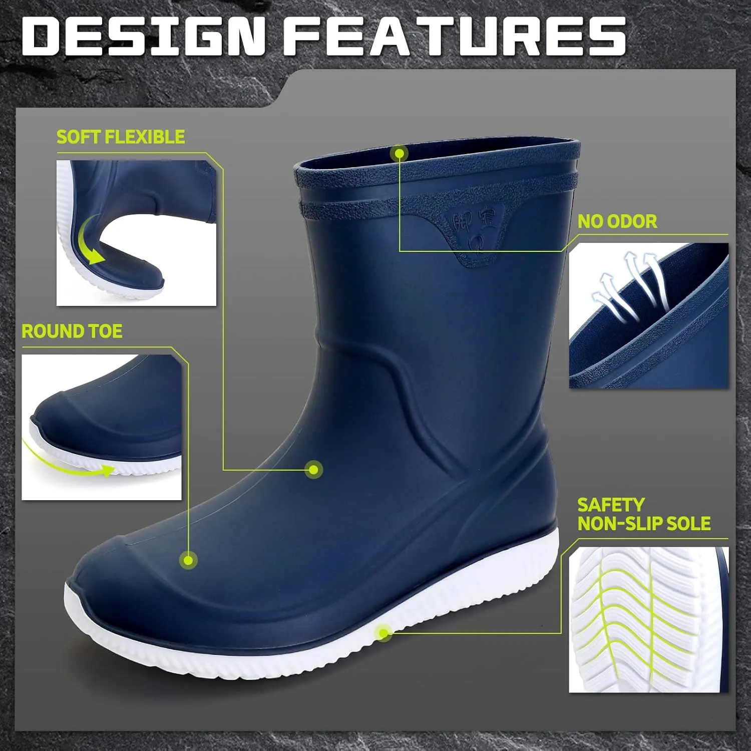 Rain Boots for Women，Waterproof Garden Rubber Boots, Non-slip Width Mid-Calf Comfort Short Boots, Ankle Rainboots Boots, Lightweight Platform Mud Boots Water Shoes for Outdoor Working Fishing