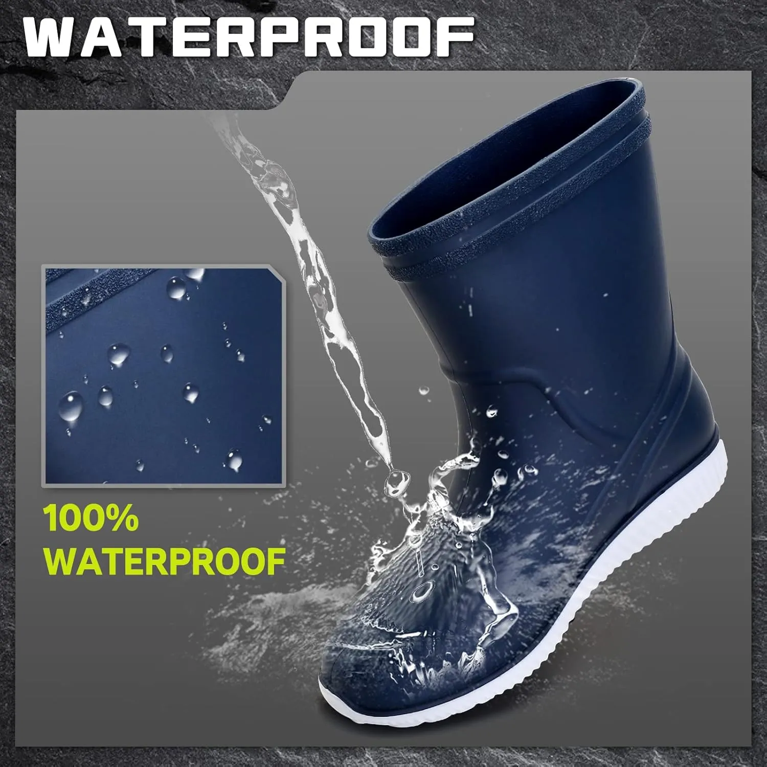 Rain Boots for Women，Waterproof Garden Rubber Boots, Non-slip Width Mid-Calf Comfort Short Boots, Ankle Rainboots Boots, Lightweight Platform Mud Boots Water Shoes for Outdoor Working Fishing