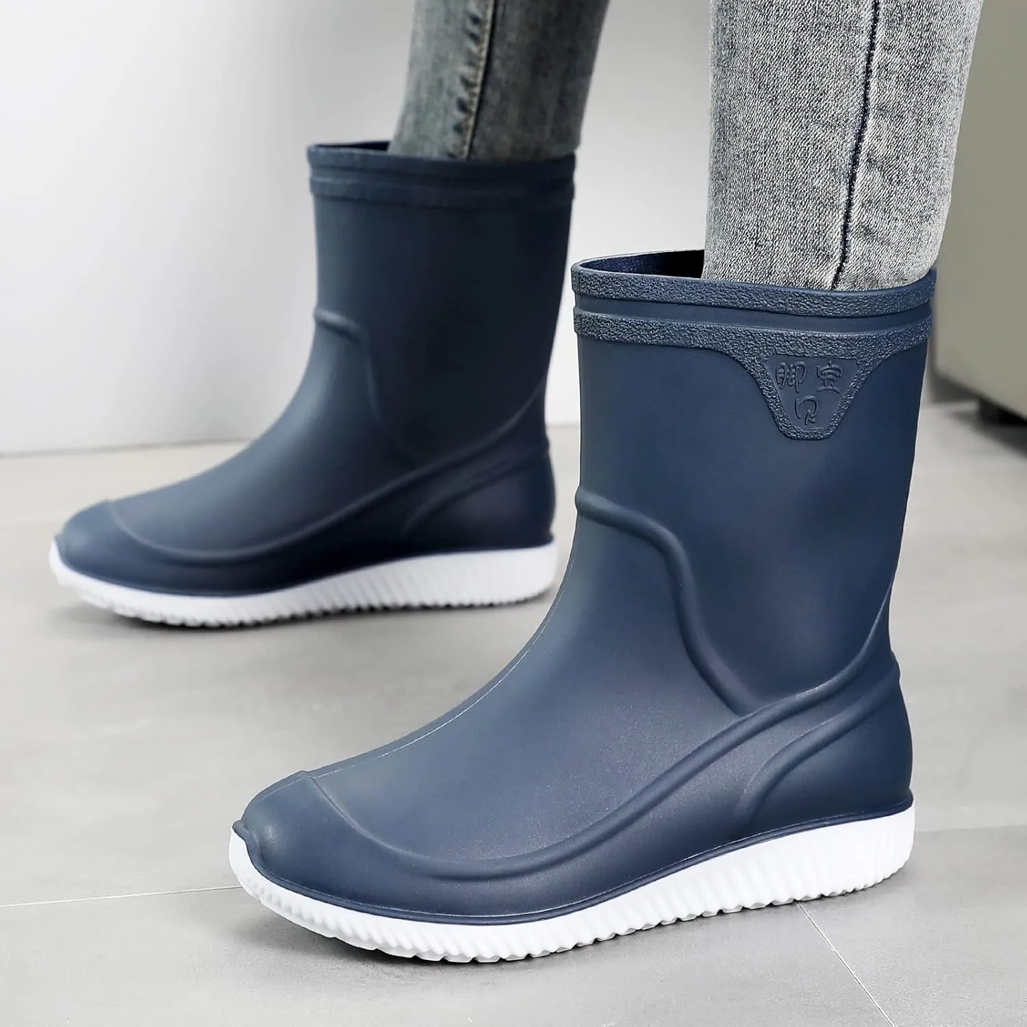 Rain Boots for Women，Waterproof Garden Rubber Boots, Non-slip Width Mid-Calf Comfort Short Boots, Ankle Rainboots Boots, Lightweight Platform Mud Boots Water Shoes for Outdoor Working Fishing