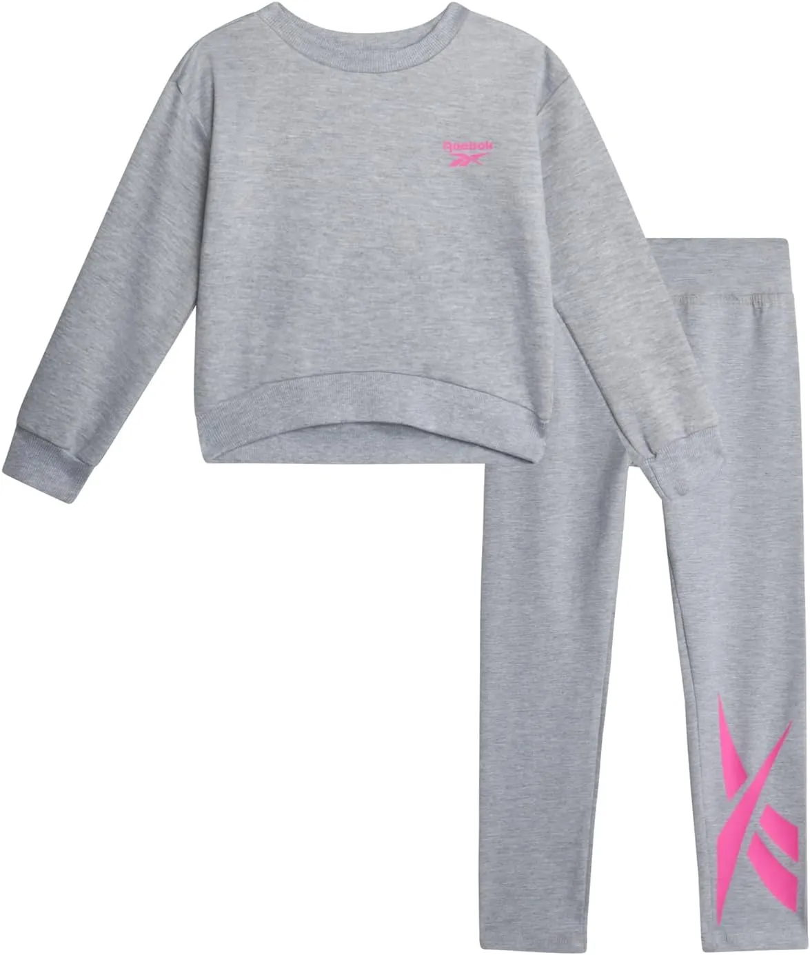 Reebok Toddler Girls' Pants Set - 2 Piece Active Fleece Hoodie Sweatshirt and Leggings for Toddlers and Little Girls (2T-6X)