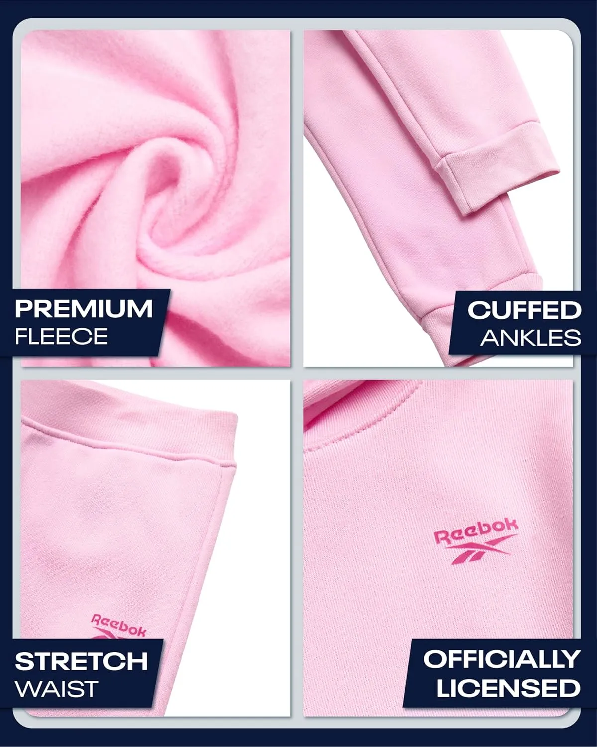 Reebok Toddler Girls' Sweatsuit Set - 2 Piece Fleece Sweatshirt and Jogger Sweatpants Set for Little Girls (Sizes: 2T-6X)