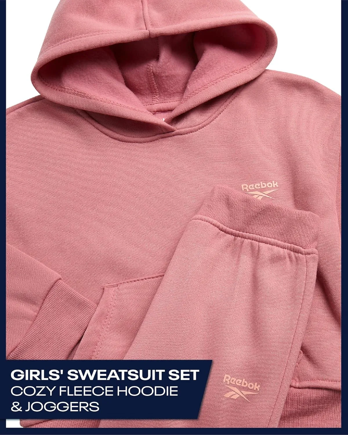 Reebok Toddler Girls' Sweatsuit Set - 2 Piece Fleece Sweatshirt and Jogger Sweatpants Set for Little Girls (Sizes: 2T-6X)