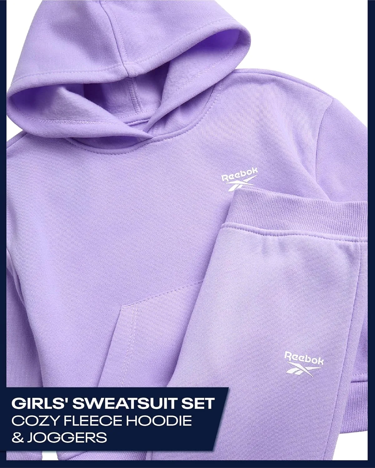 Reebok Toddler Girls' Sweatsuit Set - 2 Piece Fleece Sweatshirt and Jogger Sweatpants Set for Little Girls (Sizes: 2T-6X)