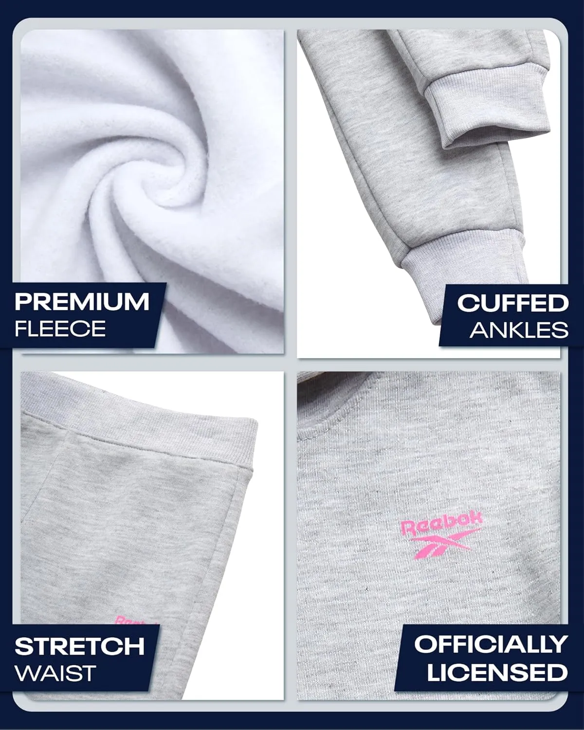 Reebok Toddler Girls' Sweatsuit Set - 2 Piece Fleece Sweatshirt and Jogger Sweatpants Set for Little Girls (Sizes: 2T-6X)