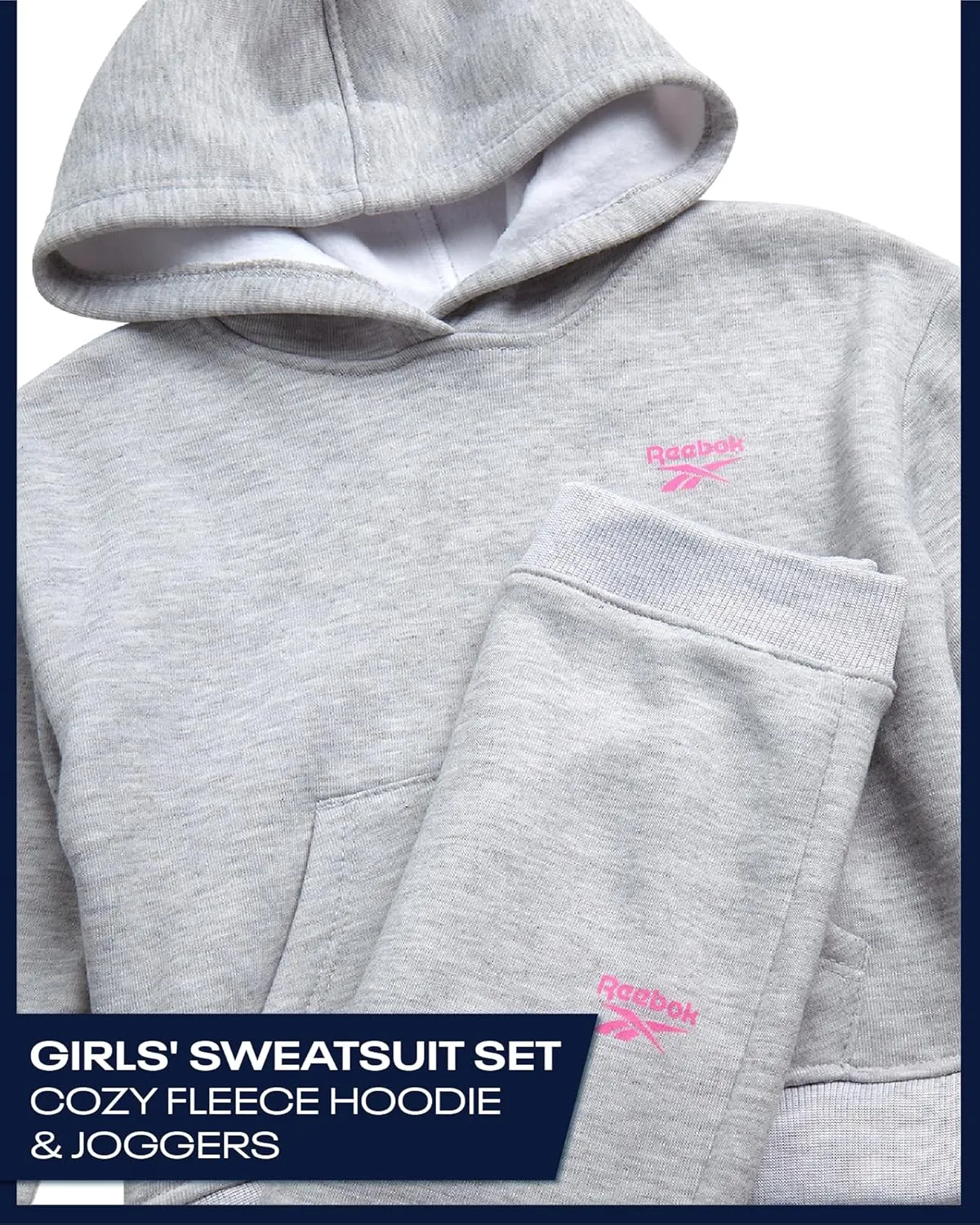 Reebok Toddler Girls' Sweatsuit Set - 2 Piece Fleece Sweatshirt and Jogger Sweatpants Set for Little Girls (Sizes: 2T-6X)