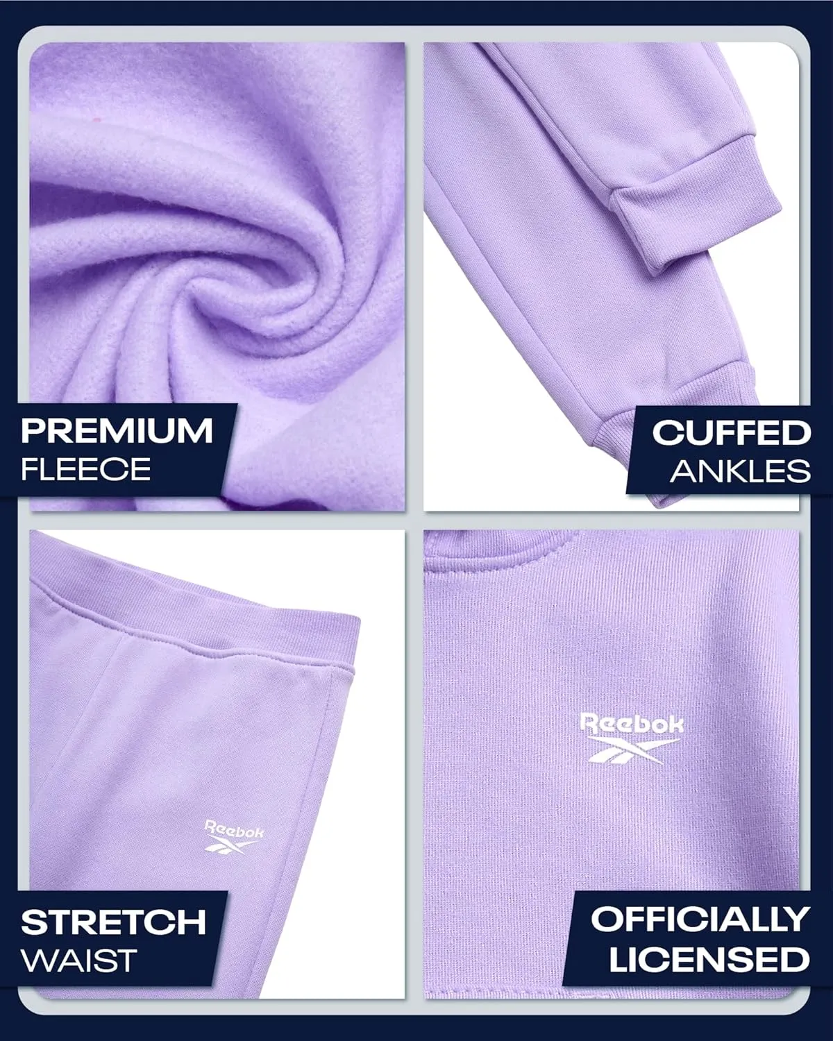 Reebok Toddler Girls' Sweatsuit Set - 2 Piece Fleece Sweatshirt and Jogger Sweatpants Set for Little Girls (Sizes: 2T-6X)