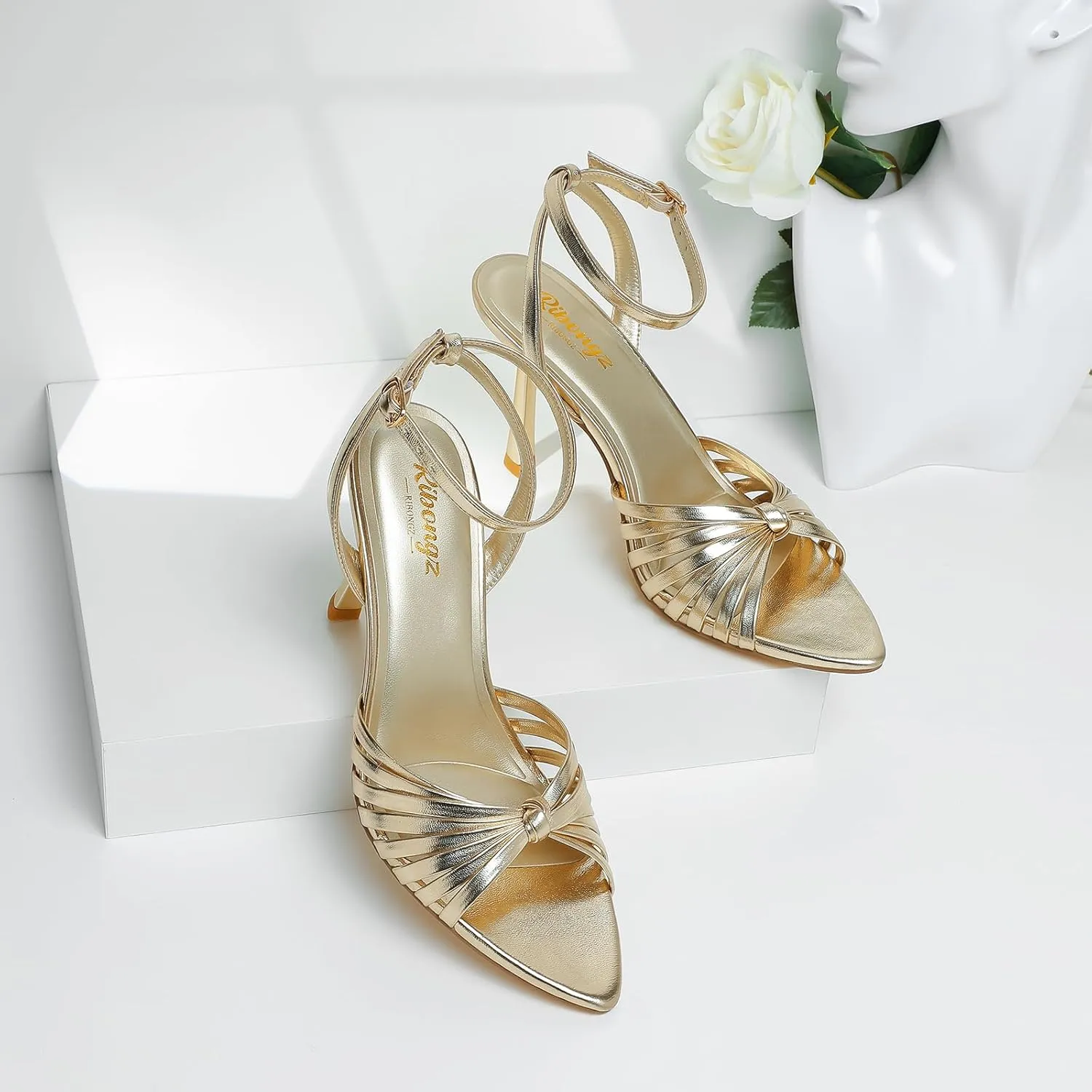 RIBONGZ High Heels for Women Lace Up Summer Sandals Strappy Heels Pointed Open Toe Ankle Strap High Stiletto Sexy Pumps for Wedding Casual Dance Prom Party Comfortable Dressy Shoes