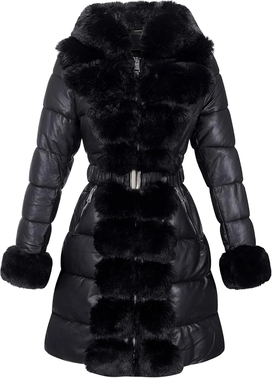 RISISSIDA Puffer Jacket Women Winter Fur Lined Coat with Long Fur Collar Hooded Cold-resistant, Warm Bubble Overcoat