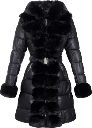 RISISSIDA Puffer Jacket Women Winter Fur Lined Coat with Long Fur Collar Hooded Cold-resistant, Warm Bubble Overcoat