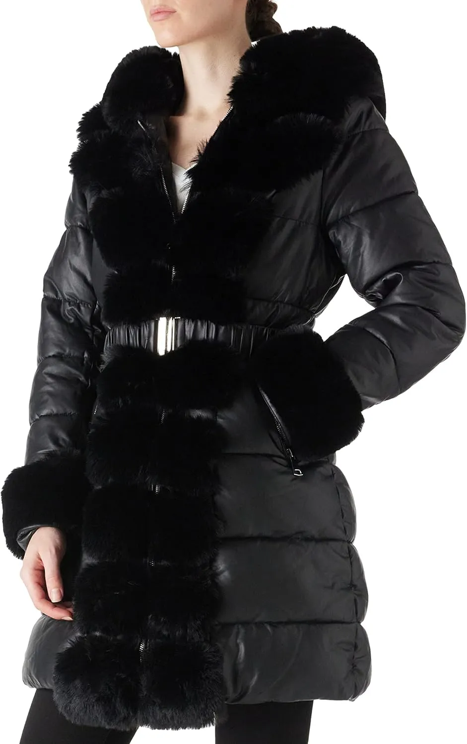 RISISSIDA Puffer Jacket Women Winter Fur Lined Coat with Long Fur Collar Hooded Cold-resistant, Warm Bubble Overcoat