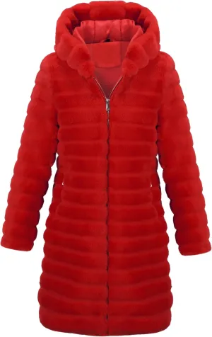 RISISSIDA Women Long Faux Fur Coat Fuzzy Jacket Hooded Winter Fall Warm Overcoat