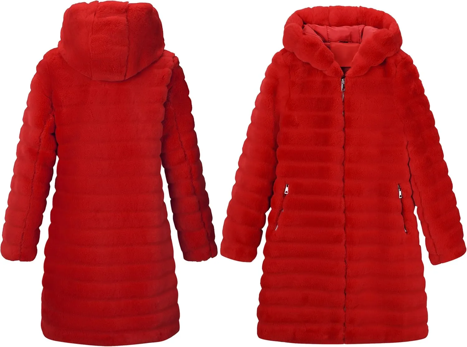 RISISSIDA Women Long Faux Fur Coat Fuzzy Jacket Hooded Winter Fall Warm Overcoat