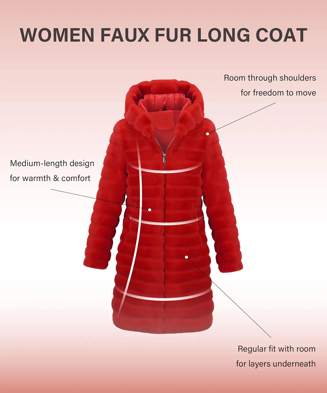 RISISSIDA Women Long Faux Fur Coat Fuzzy Jacket Hooded Winter Fall Warm Overcoat