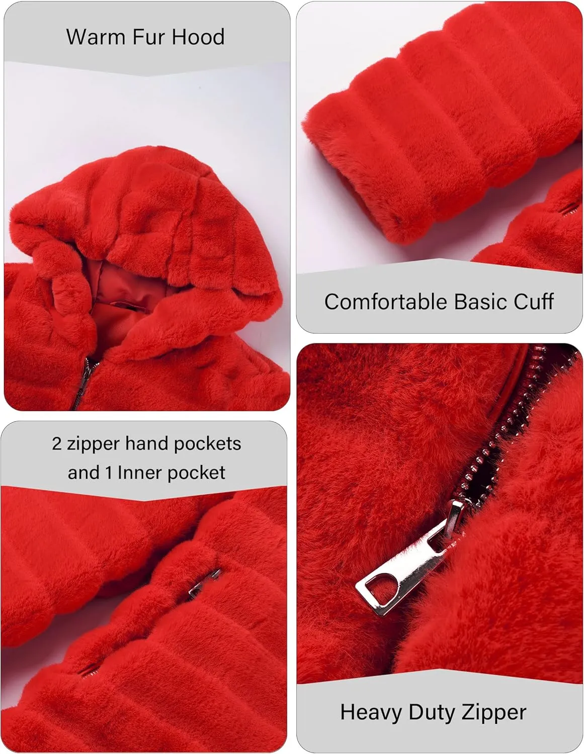 RISISSIDA Women Long Faux Fur Coat Fuzzy Jacket Hooded Winter Fall Warm Overcoat