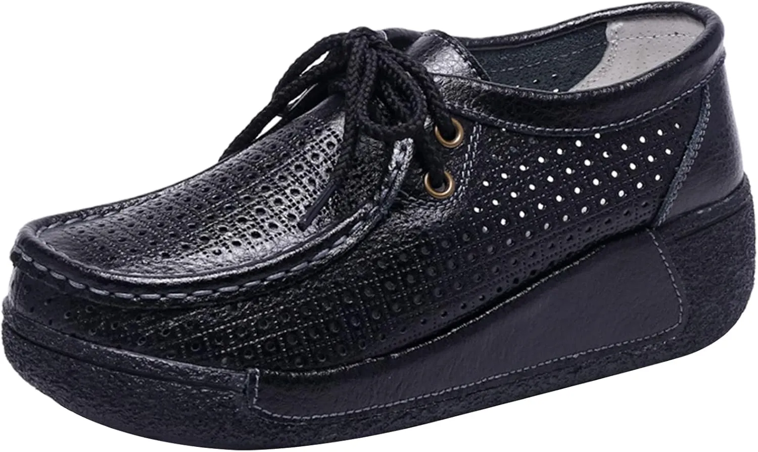 rismart Women's Lace-up Fashion Sneakers Leather Platform Casual Walking Shoes
