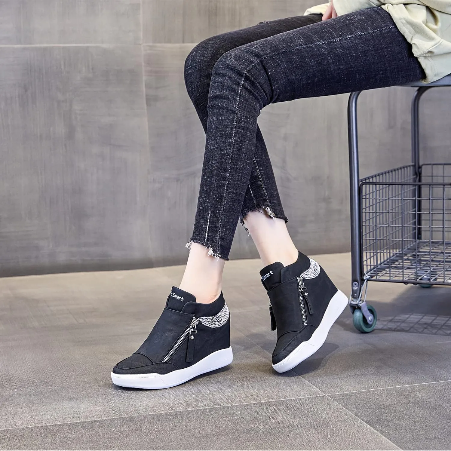 rismart Women's Wedge Platform Bootie Fashion Sneakers
