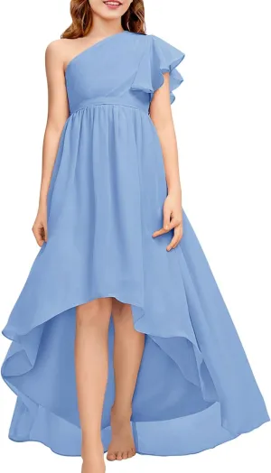 rrhss Flower Girls One Shoulder Ruffle Dresses Flowy A-line Twirl Sleeveless Dress Cute Wedding Prom Party Gowns