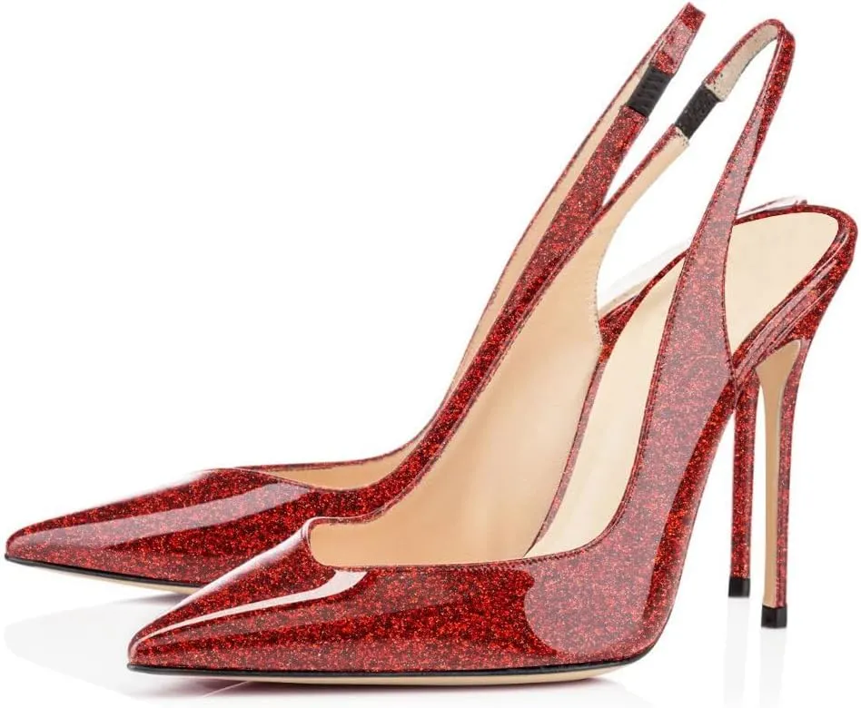 SAMMITOP Women's Pointed Toe Slingback Pumps High Heel Party Evening Dress Shoes