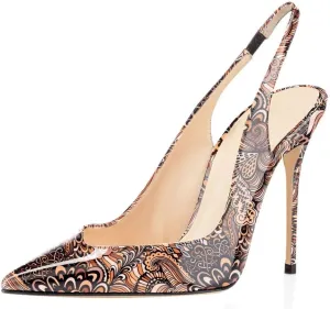 SAMMITOP Women's Pointed Toe Slingback Pumps High Heel Party Evening Dress Shoes