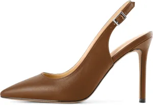 SAMMITOP Women's Slingback Pumps High Heel Pointed Toe Ankle Strap Office Party Dress Shoes 4 Inch