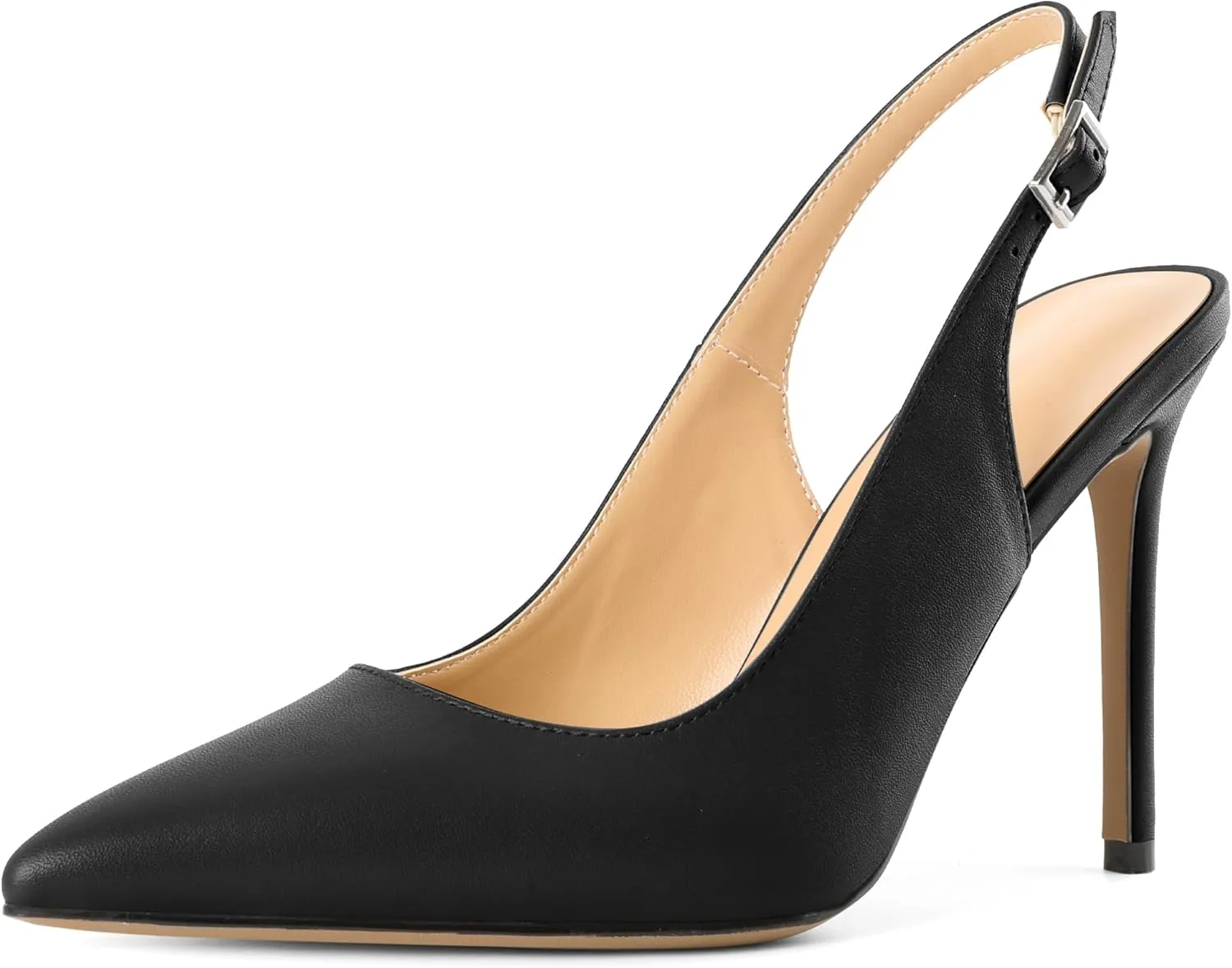 SAMMITOP Women's Slingback Pumps High Heel Pointed Toe Ankle Strap Office Party Dress Shoes 4 Inch
