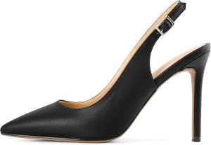 SAMMITOP Women's Slingback Pumps High Heel Pointed Toe Ankle Strap Office Party Dress Shoes 4 Inch