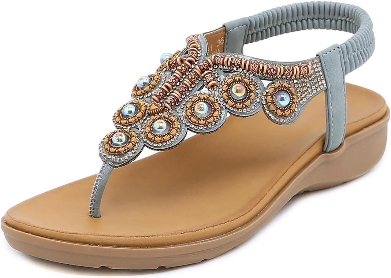 Sandals for Women Dressy Casual Flip Flops Summer Beach Comfortable Sandals Bohemian Walking Flats Shoes
