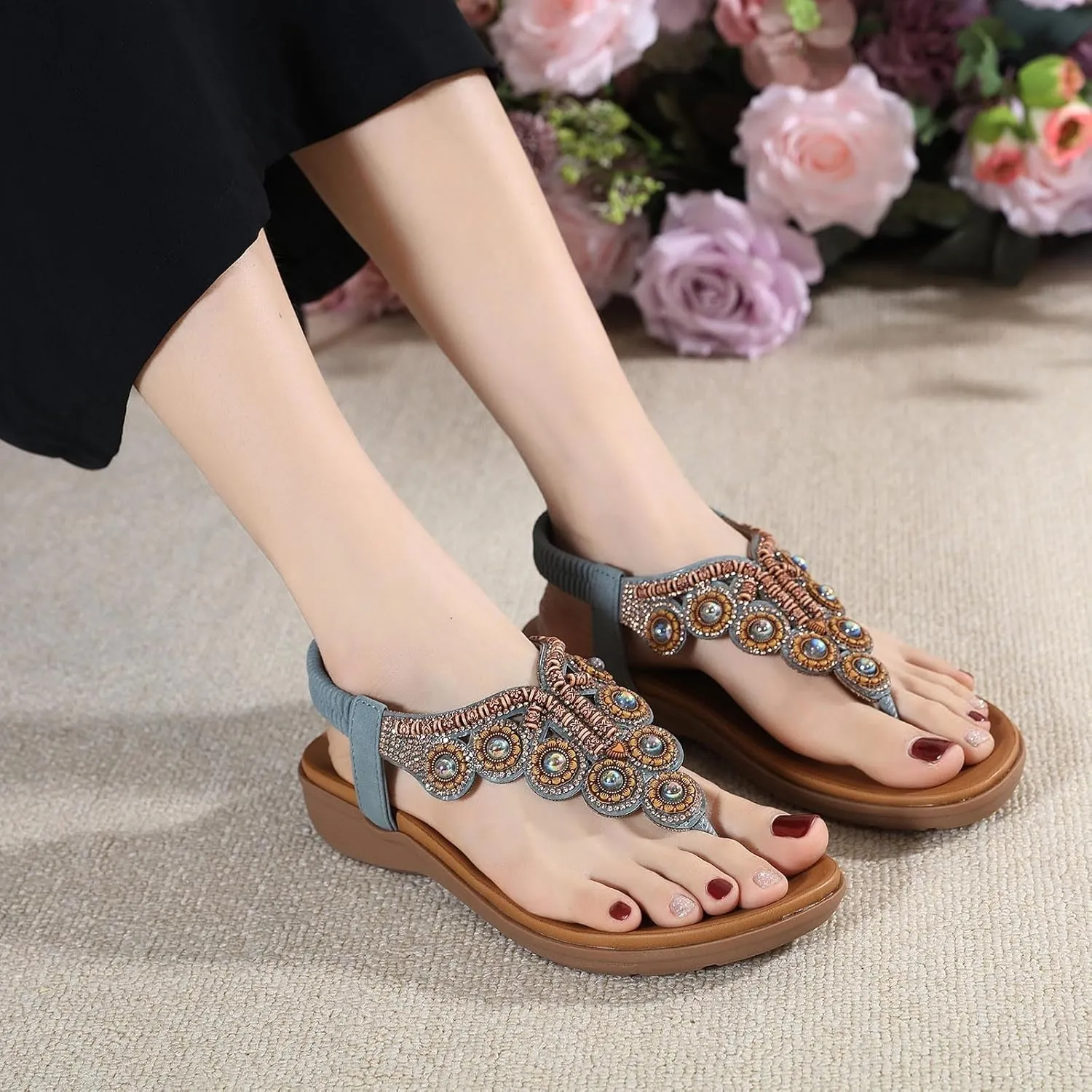 Sandals for Women Dressy Casual Flip Flops Summer Beach Comfortable Sandals Bohemian Walking Flats Shoes