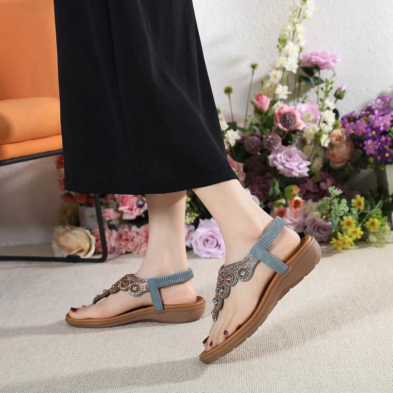 Sandals for Women Dressy Casual Flip Flops Summer Beach Comfortable Sandals Bohemian Walking Flats Shoes