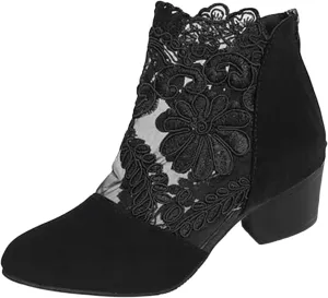 Sandals Women Lace Floral Chunky Heel Back Zipper Roman Sandals Pointed Toe Casual Summer Outdoor Womens Sandals